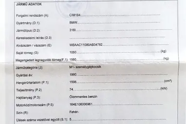 BMW 316i OT-AB-893 Eredeti Magyar Autó